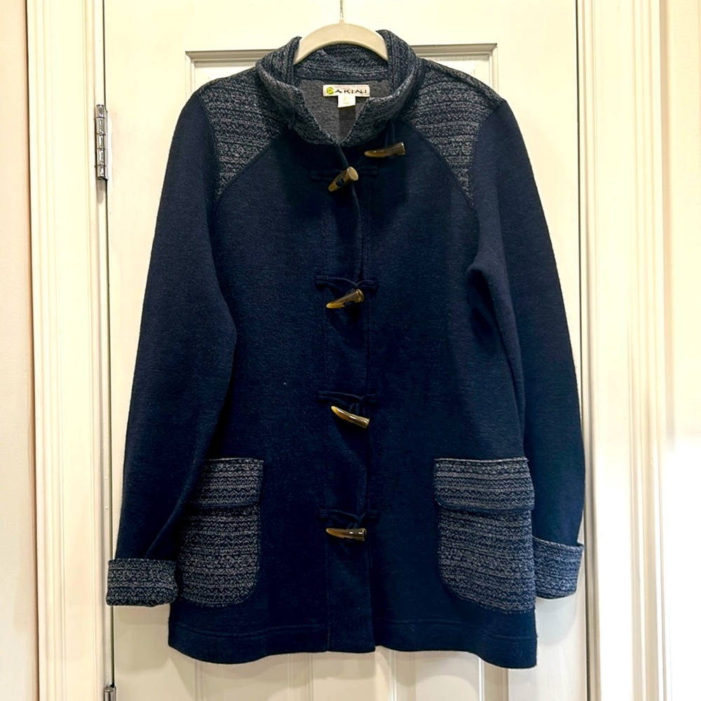 Dakini Wool & Polyester Navy Cardigan with Buttons and Hidden Snaps sz. L